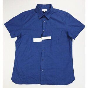 Calvin Klein Size Large Navy Short Sleeve Logo Tag Mens Cotton Pocket Shirt NWT